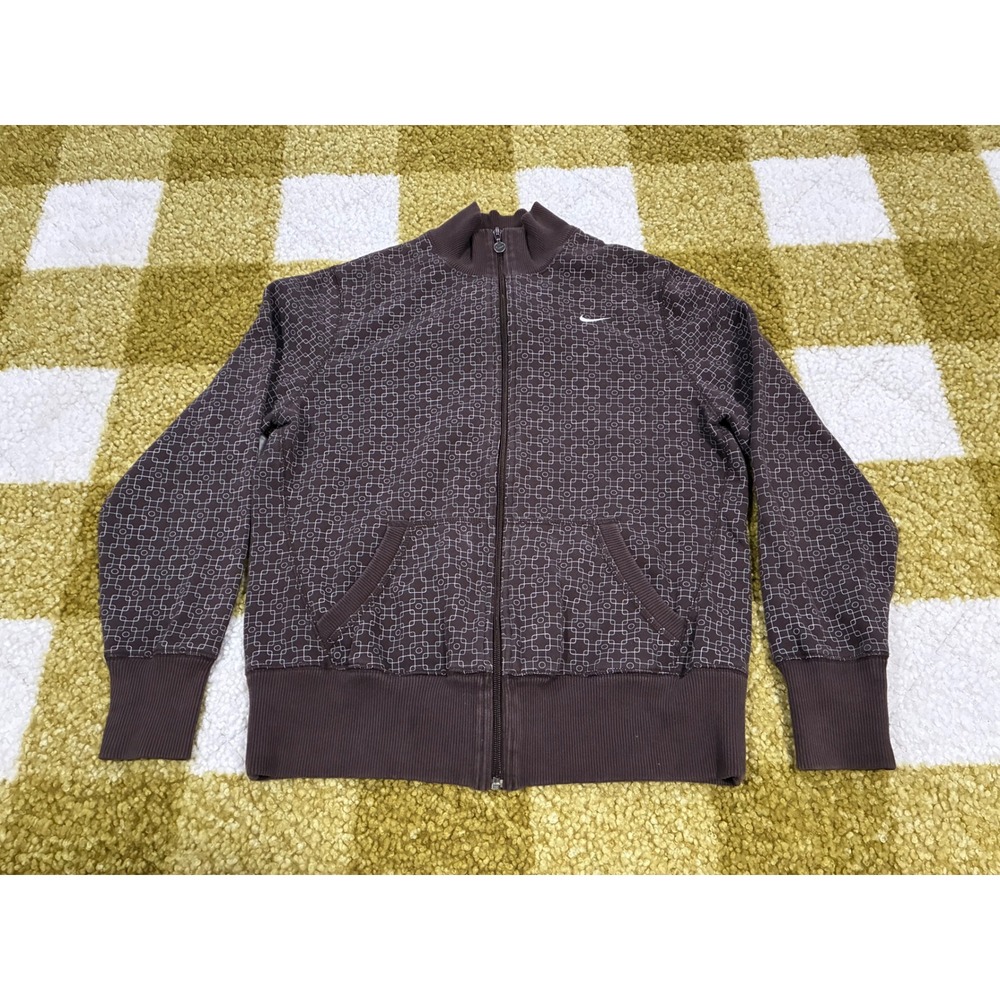 Nike Girls Brown Geometric Full Zip Track Jacket Mock Neck Large 12-14